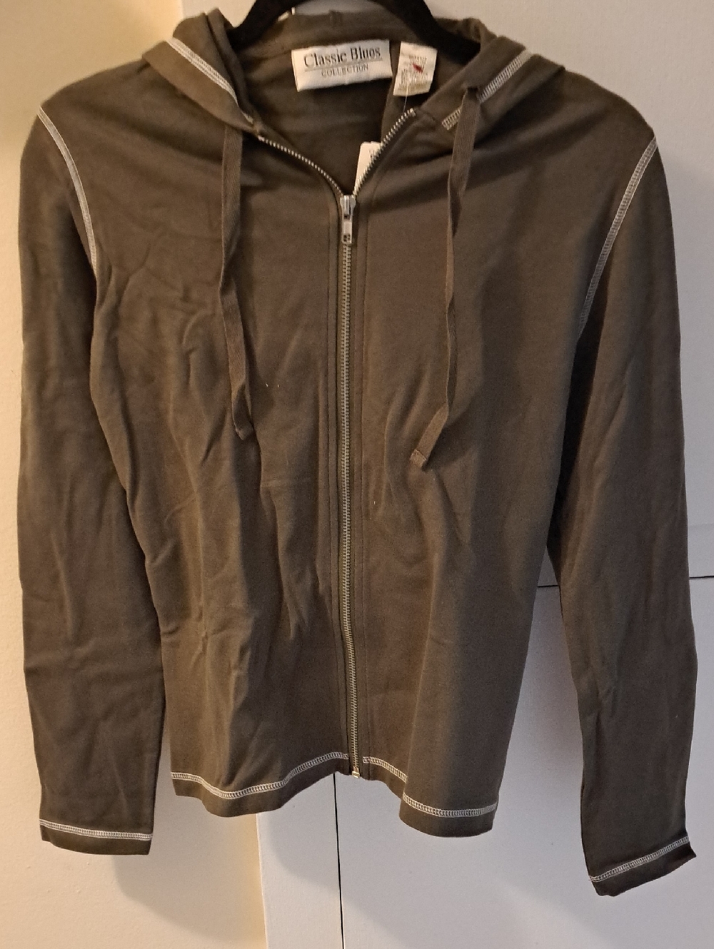 Classic Blues Collection Olive Zip Hoodie with Contrast Stitching